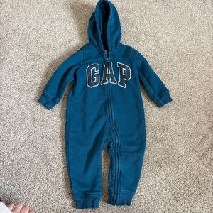 Baby Gap Logo Hoodie Dinosaur One Piece Romper Blue Size 6-12 months